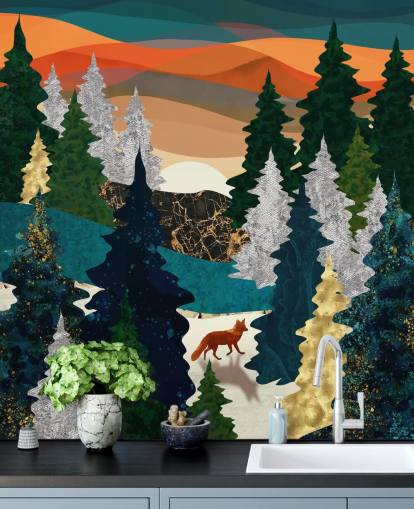 abstract fox in forest wallpaper