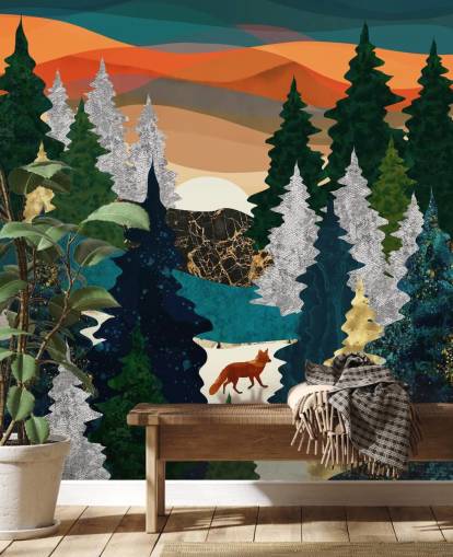 abstract fox in forest wallpaper
