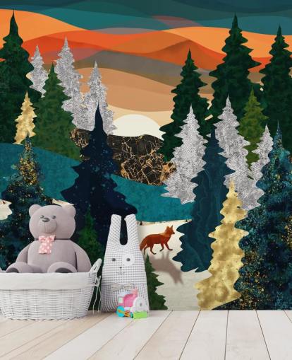 renard abstrait dans le papier peint forêt