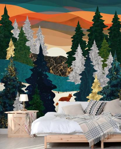 abstract fox in forest wallpaper