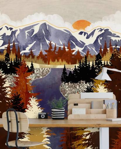 fondo de pantalla de montañas azules y árboles marrones