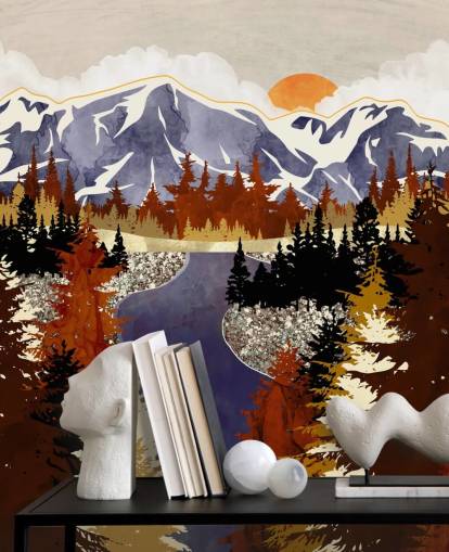 blue mountains and brown trees wallpaper