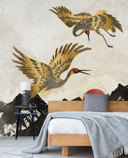 papel pintado grulla dorada y negra