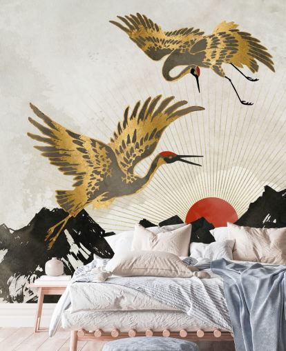 gold and black crane wallpaper