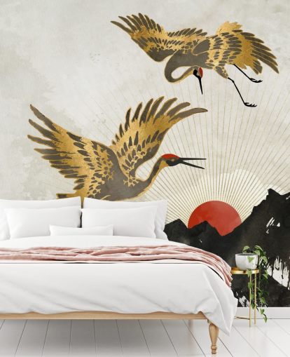 gold and black crane wallpaper