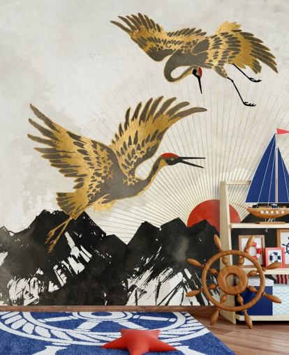 gold and black crane wallpaper