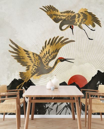 gold and black crane wallpaper