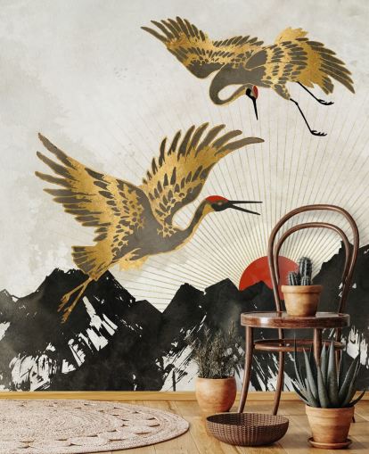 gold and black crane wallpaper