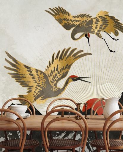 gold and black crane wallpaper