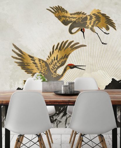 gold and black crane wallpaper