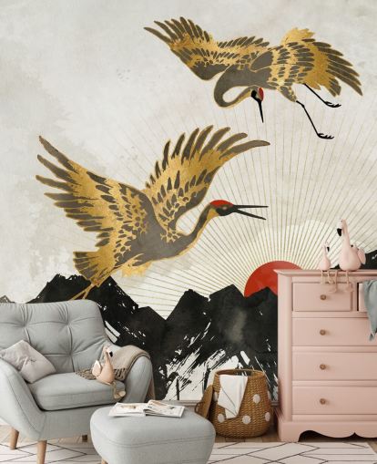 gold and black crane wallpaper