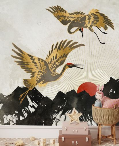 gold and black crane wallpaper