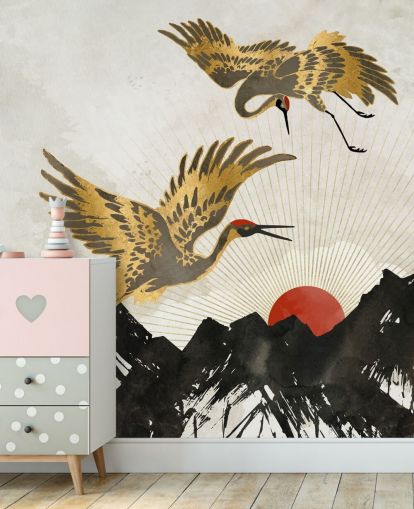 papel de parede guindaste dourado e preto