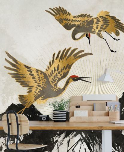 gold and black crane wallpaper