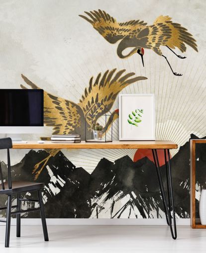 papel de parede guindaste dourado e preto