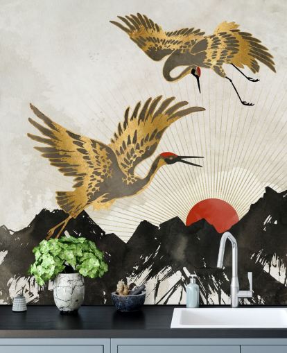 gold and black crane wallpaper