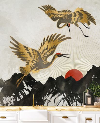 papel de parede guindaste dourado e preto