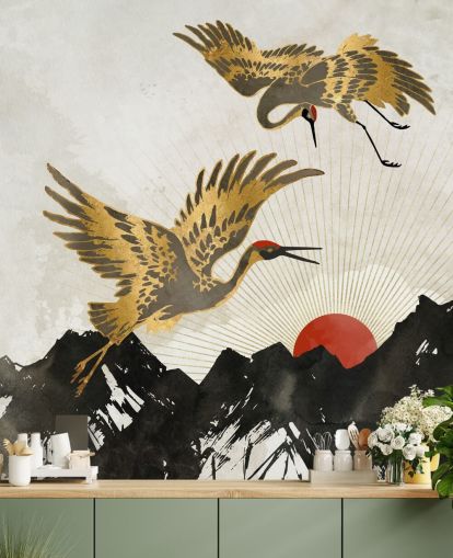 gold and black crane wallpaper