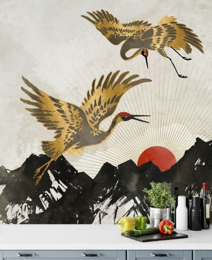 gold and black crane wallpaper