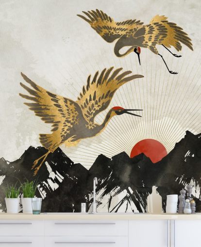 papel de parede guindaste dourado e preto