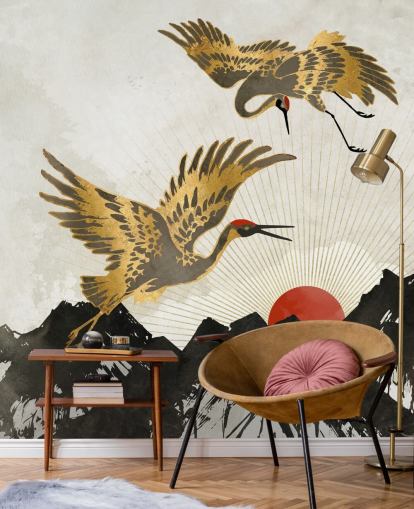gold and black crane wallpaper