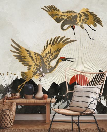 gold and black crane wallpaper
