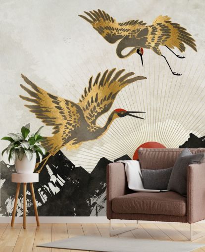 papel pintado grulla dorada y negra papel pintado grulla dorada y negra