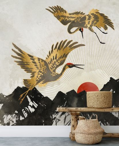 gold and black crane wallpaper