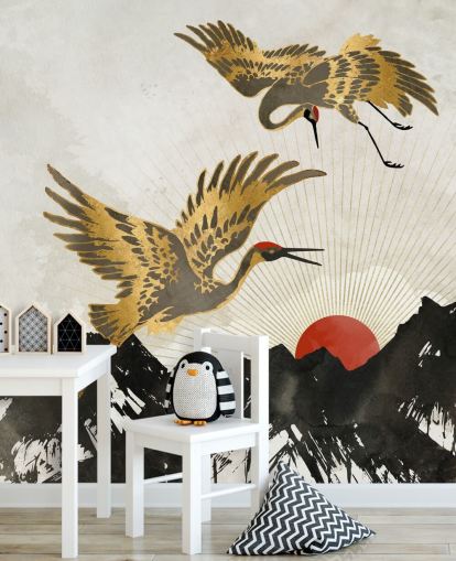 gold and black crane wallpaper