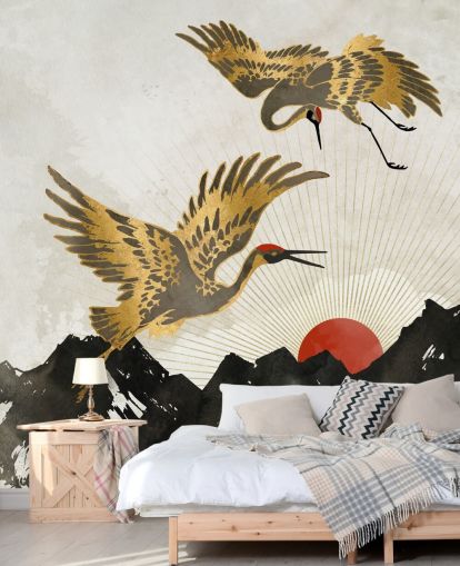 gold and black crane wallpaper