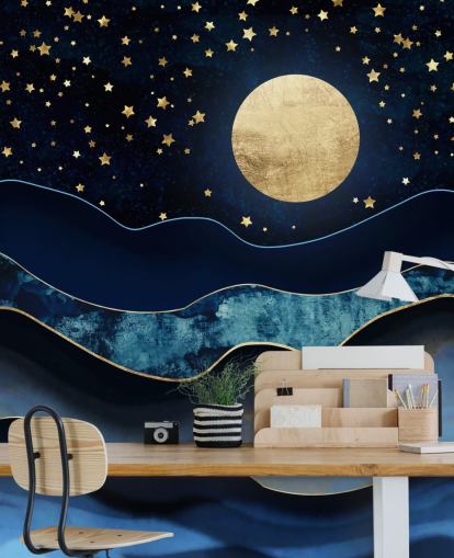 fondo de pantalla azul oscuro y dorado luna y cielo nocturno