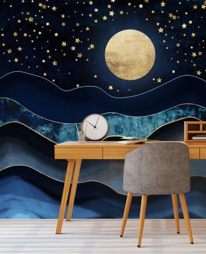 fond d'écran lune et ciel nocturne bleu foncé et or fond d'écran lune et ciel nocturne bleu foncé et or