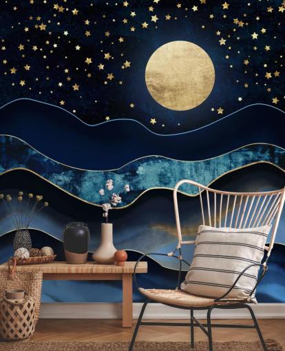 fond d'écran lune et ciel nocturne bleu foncé et or fond d'écran lune et ciel nocturne bleu foncé et or