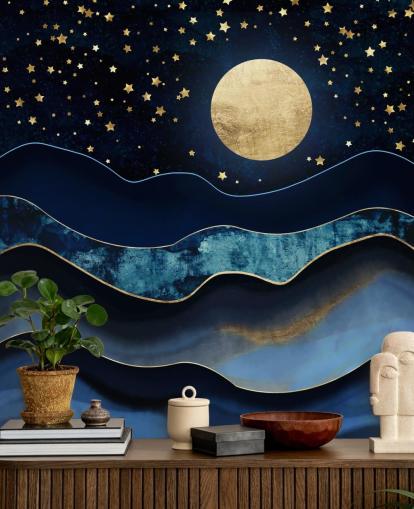 fondo de pantalla azul oscuro y dorado luna y cielo nocturno fondo de pantalla azul oscuro y dorado luna y cielo nocturno