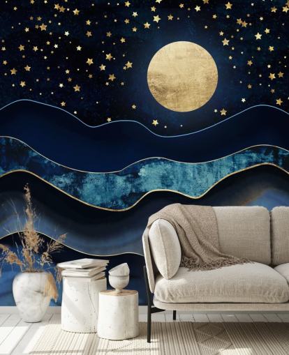 fondo de pantalla azul oscuro y dorado luna y cielo nocturno