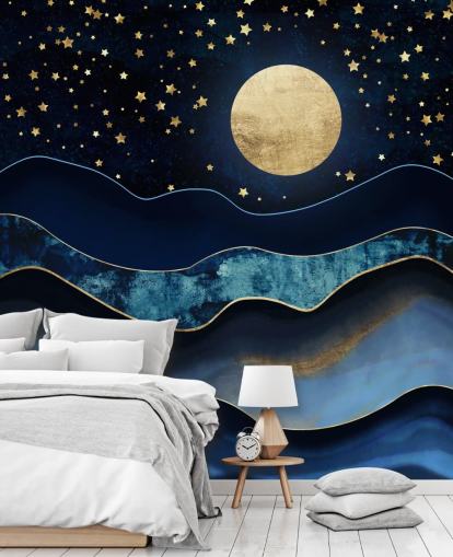 carta da parati blu scuro e oro luna e cielo notturno carta da parati blu scuro e oro luna e cielo notturno