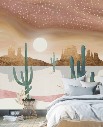 roze, goud en groen abstract woestijnbehang