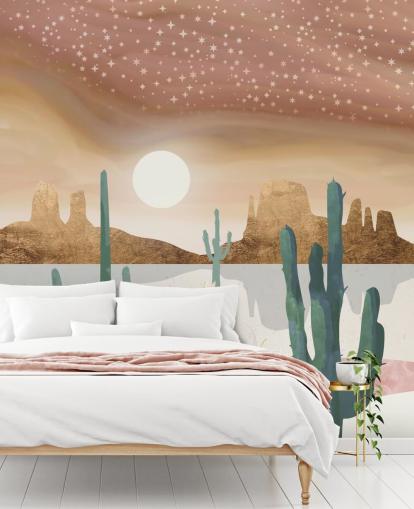 carta da parati astratta deserto rosa, oro e verde