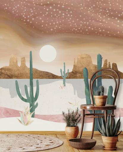 carta da parati astratta deserto rosa, oro e verde