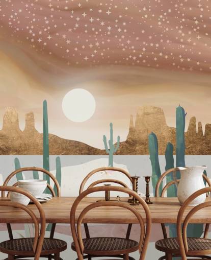 carta da parati astratta deserto rosa, oro e verde