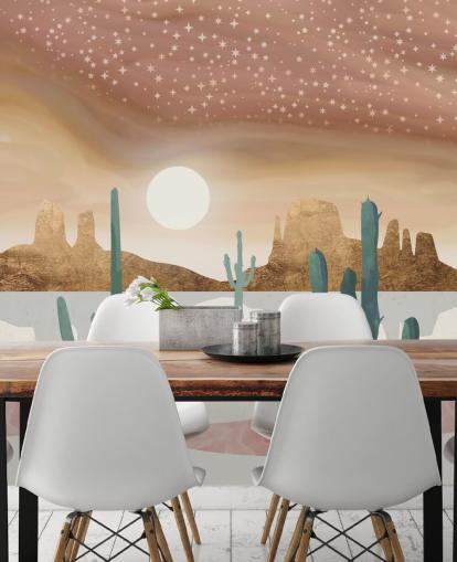 roze, goud en groen abstract woestijnbehang