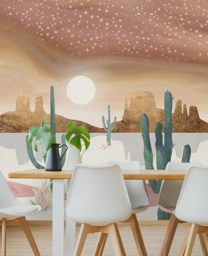 carta da parati astratta deserto rosa, oro e verde