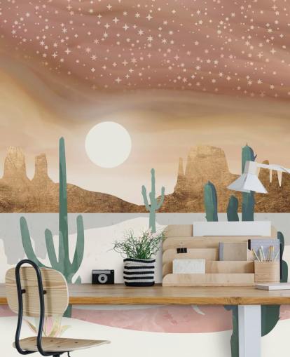 pink, gold and green abstract desert wallpaper