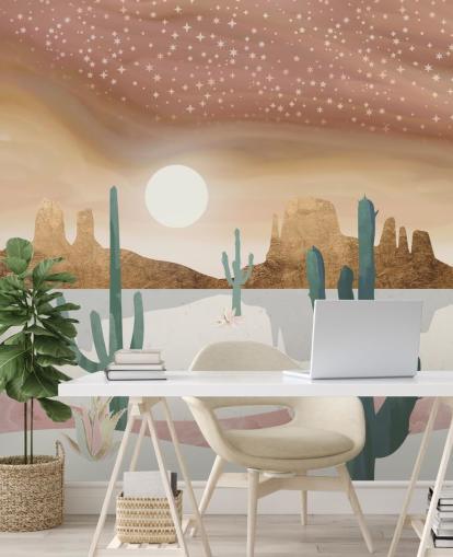 carta da parati astratta deserto rosa, oro e verde