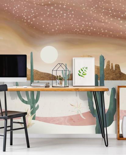 pink, gold and green abstract desert wallpaper