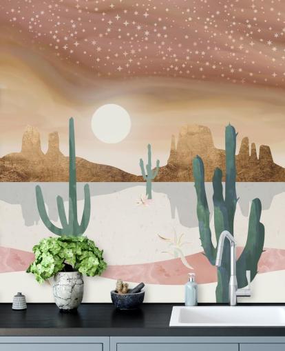 pink, gold and green abstract desert wallpaper