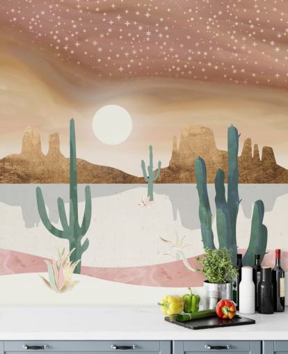 roze, goud en groen abstract woestijnbehang