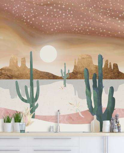 roze, goud en groen abstract woestijnbehang