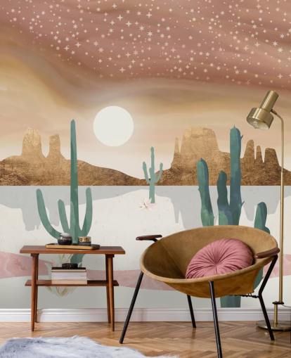 pink, gold and green abstract desert wallpaper