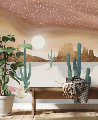 roze, goud en groen abstract woestijnbehang